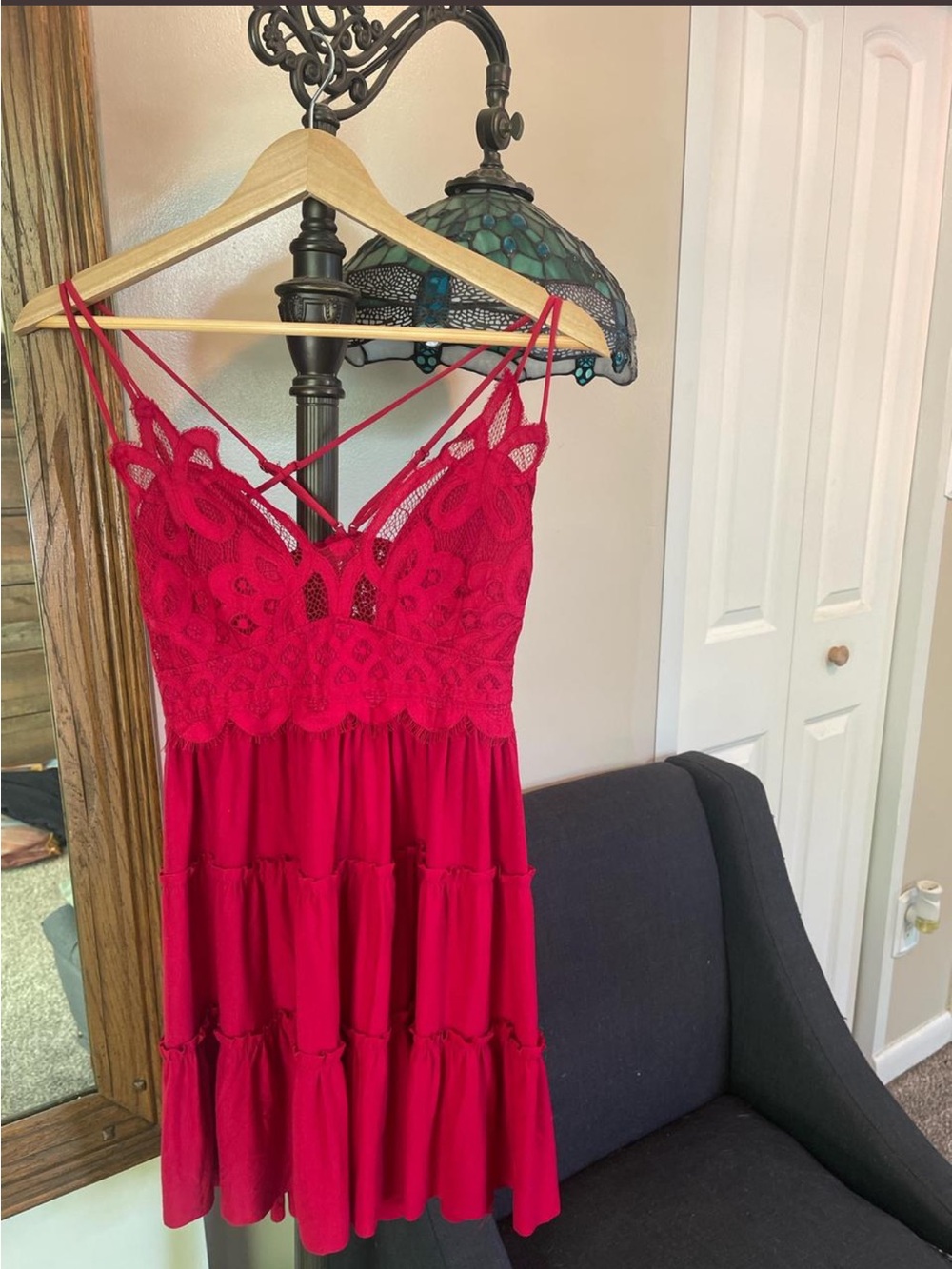 Zenana Outfitters Red Lace Tiered Dress